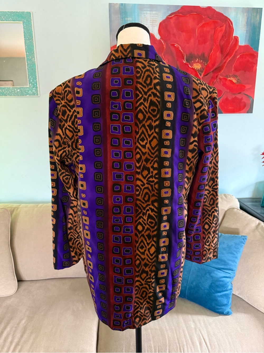 Vintage 1980s J J Taylor Blazer Size S Small Women Multicolor Art To Wear USA - Picture 5 of 10